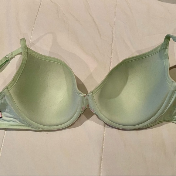 Victorias Secret 34 DD Bra Mint Green Floral Print T Shirt Lightly Lined Demi - Picture 2 of 9
